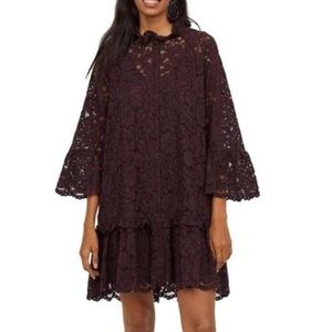 Long sleeve dark purple lace dress
